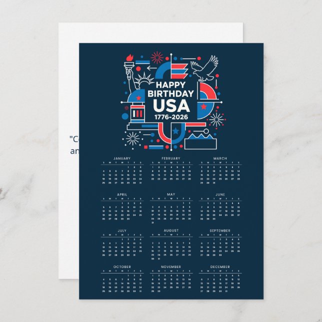 Tarjeta Festiva Calendario Feliz cumpleaños Estados Unidos 250 (Anverso / Reverso)