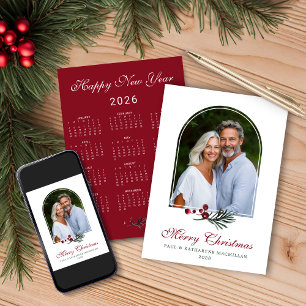 Tarjeta Festiva Calendario fotográfico de Navidades rojos oscuros