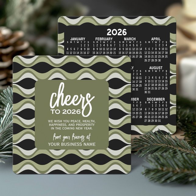 Tarjeta Festiva Calendario - MCM Olive Green Black - Business (Business Holiday Card with 2026 Calendar)