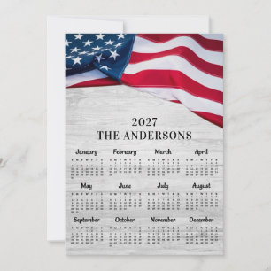 Tarjeta Festiva Calendario mensual de madera patriótica de la band