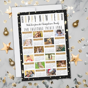 Tarjeta Festiva Calendario moderno 2024 Collage de fotos Black Gol