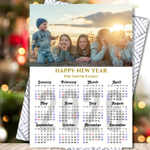 Tarjeta Festiva Calendario moderno 2026 Foto guión dorado Minimali