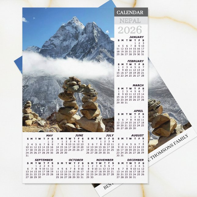 Tarjeta Festiva Calendario Nepal 2026, Ama Dablan, Sagarmatha (Nepal Calendar 2026 / New Years Custom Wishes Card)