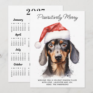 Tarjeta Festiva Calendario Perro Dachshund 2027 Navidades Divertid