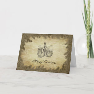Tarjeta Festiva Calendario retro de Navidades antiguos de biciclet