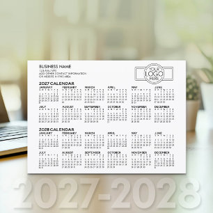 Tarjeta Festiva Calendario Simple 2027 2028 - Logotipo e Informaci