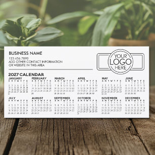 Tarjeta Festiva Calendario Simple 2027 con Logotipo e Información