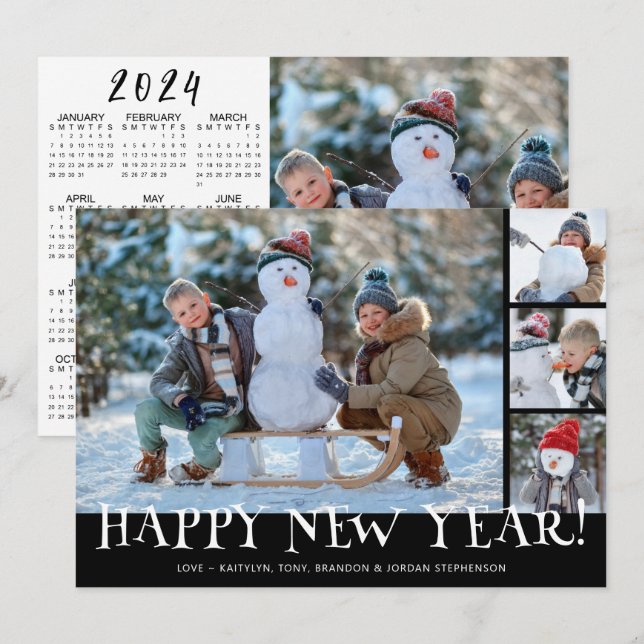 Tarjeta Festiva Calendario simple feliz de año nuevo 2024 (Anverso / Reverso)