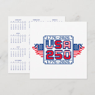 Tarjeta Festiva Calendario USA 250 – 1776 a 2026 Pixel Art