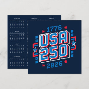 Tarjeta Festiva Calendario USA 250 – 1776 a 2026 Pixel Art