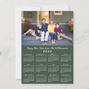 Tarjeta Festiva Calendario Verde Oscuro 2020 2 Fotos Feliz Año Nue