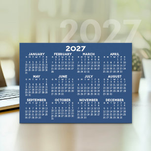 Tarjeta Festiva Calendario Vista Año Completo 2027 - Azul horizont