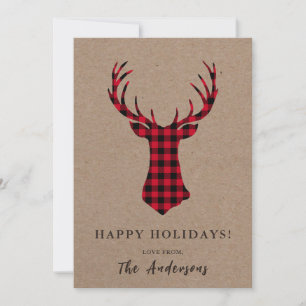 Tarjeta Festiva Cálido y acogedor Deer Kraft Plaid Navidades