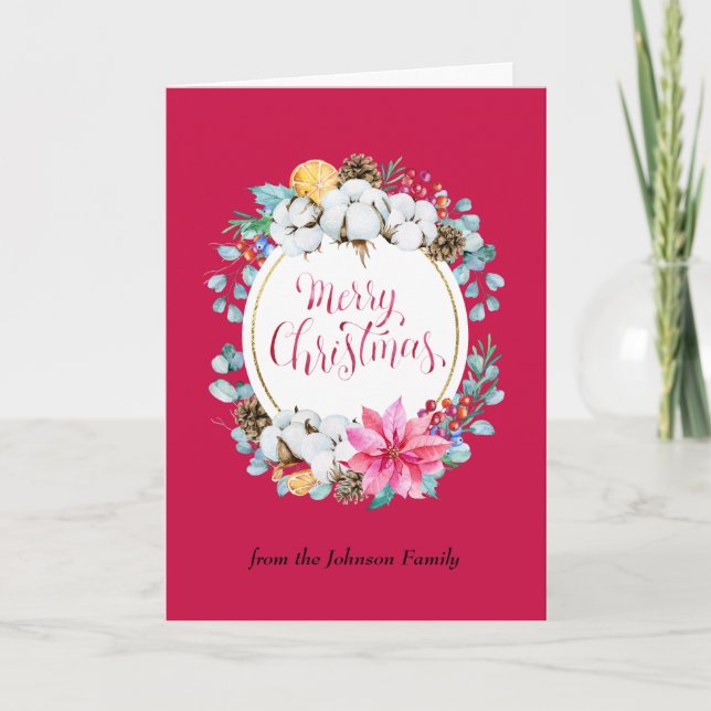 Tarjeta Festiva Cálidos y cómodos Navidades mágicos ovalan el rojo (Anverso)