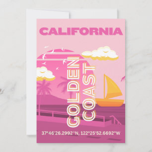 Tarjeta Festiva California, arte de viajes, preppy, rosa