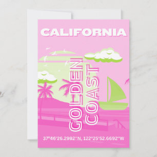 Tarjeta Festiva California, Los Ángeles, Travel Art, Preppy, Pink