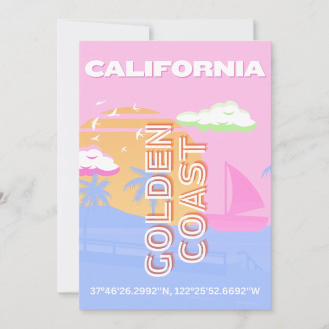 Tarjeta Festiva California, Travel Art, Preppy (Anverso)
