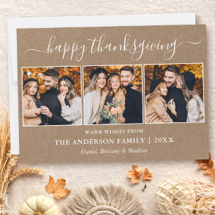 Tarjeta Festiva Caligrafía 3 Fotos Kraft Acción de Gracias