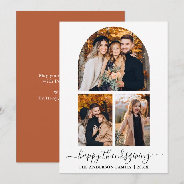 Tarjeta Festiva Caligrafía 3 Photo Arch Acción de Gracias Terracot (Anverso / Reverso)