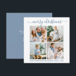 Tarjeta Festiva Caligrafía 4 Navidades de fotografía Dusty Blue Sq<br><div class="desc">Moderna caligrafía de moda guión 4 Collage de fotos de la familia de la foto Feliz Navidad Square Holiday Card - Dusty Blue</div>