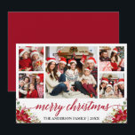 Tarjeta Festiva Caligrafía 5 Navidades de fotografía Poinsettia<br><div class="desc">Moderna caligrafía Script 5 Photo Family Collage de fotos Merry Christmas Card incluye acuarela Poinsettia Floral - rojo Script</div>