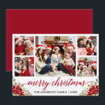 Tarjeta Festiva Caligrafía 5 Navidades de fotografía Poinsettia<br><div class="desc">Moderna caligrafía Script 5 Photo Family Collage de fotos Merry Christmas Card incluye acuarela Poinsettia Floral - rojo Script</div>