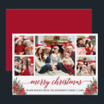 Tarjeta Festiva Caligrafía 5 Navidades fotográficos Poinsettia Pin<br><div class="desc">Modern Caligrafía Script 5 Photo Family Collage de fotos Merry Christmas Card incluye Watercolor Poinsettia Floral,  Green Pines y Red Holly Berries.</div>