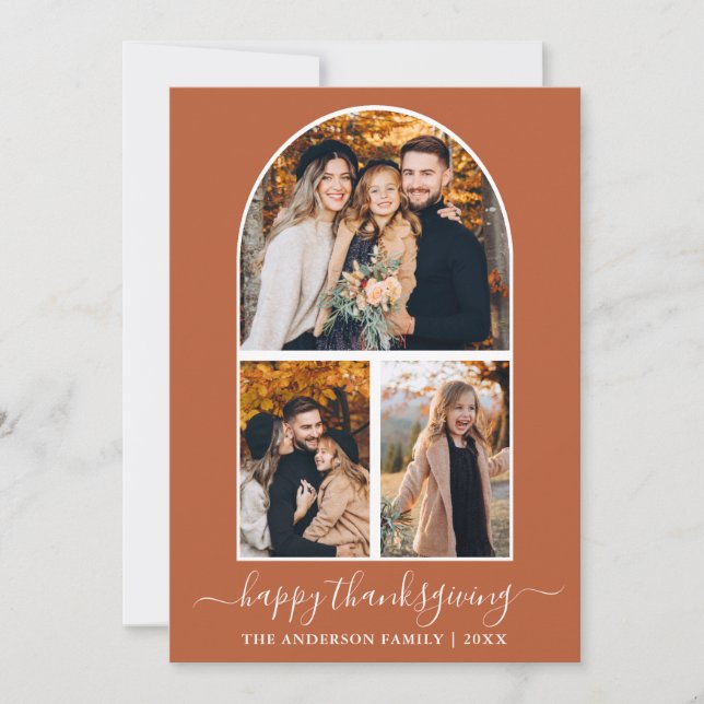 Tarjeta Festiva Caligrafía Acción de Gracias 3 Arco fotográfico Te (Anverso)