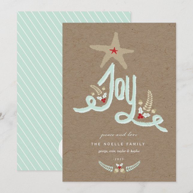 Tarjeta Festiva Caligrafía azul de alegría rústica dibujada a mano (Anverso / Reverso)