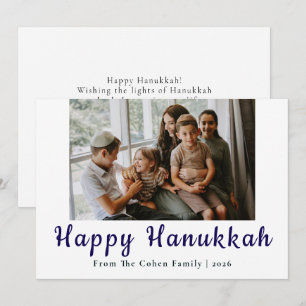 Tarjeta Festiva Caligrafía azul Feliz Hanukkah familia 1 foto