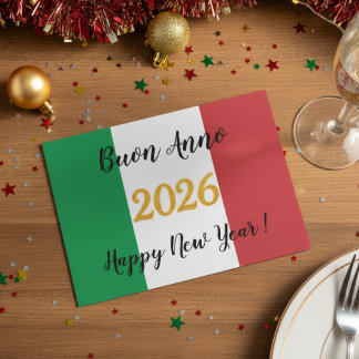 Tarjeta Festiva Caligrafía Bandera Italiana 2026