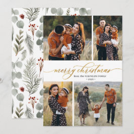 Tarjeta Festiva Caligrafía botánica 4 Navidades multifotográficos