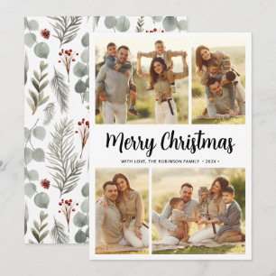 Tarjeta Festiva Caligrafía botánica 4 Navidades multifotográficos