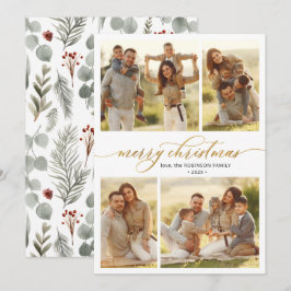 Tarjeta Festiva Caligrafía botánica 4 Navidades multifotográficos