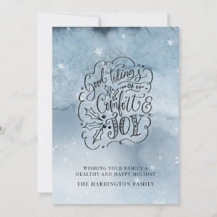 Tarjeta Festiva Caligrafía Buenas Nuevas de Consuelo y Alegría Nav