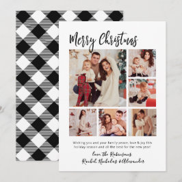 Tarjeta Festiva Caligrafía Buffalo Plaid 6 Navidades multifotográf