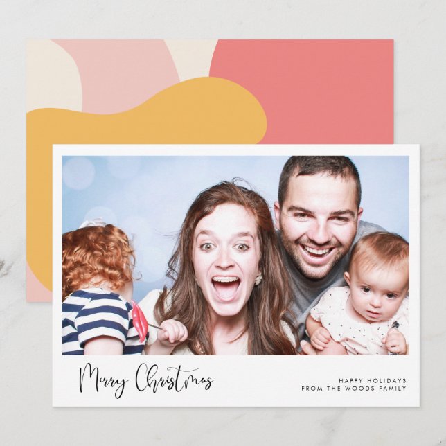 Tarjeta Festiva Caligrafía caprichosa Fotos navideñas (Anverso / Reverso)