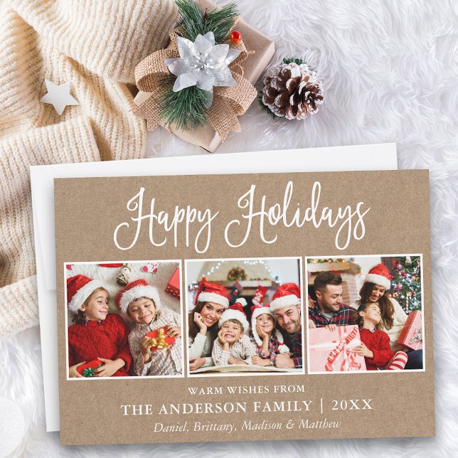 Tarjeta Festiva Caligrafía de diversión moderna 3 Kraft fotográfic (Customize to add text to back of card.)