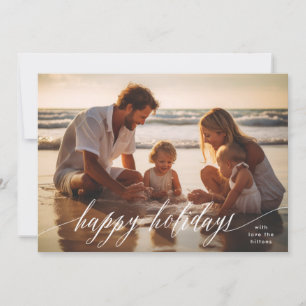 Tarjeta Festiva caligrafía de Happy Holidays elegante blanco