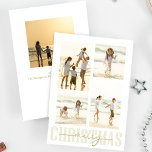 Tarjeta Festiva Caligrafía de oro navideño elegante 5 foto<br><div class="desc">Este diseño presenta una alegre tarjeta de collage de fotos navideñas,  con un moderno guión de caligrafía dorada minimalista,  una tipografía elegante,  sencilla,  con 5 fotos,  un estilo clásico mínimo,  tarjetas de fotografía de estilo contemporáneo</div>