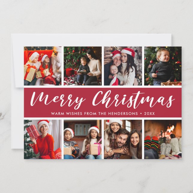 Tarjeta Festiva Caligrafía del Collage de fotos navideño de Feliz (Anverso)