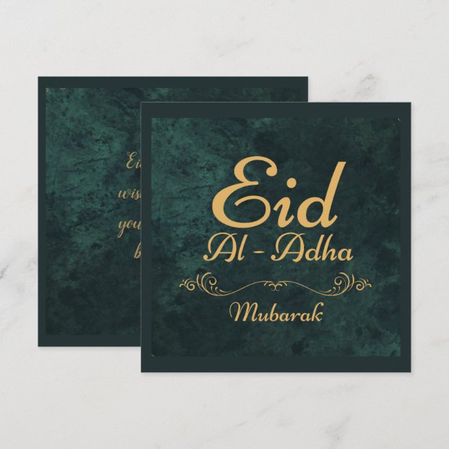Tarjeta Festiva Caligrafía dorada Eid Al-Adha Mubarak 2025 (Anverso / Reverso)
