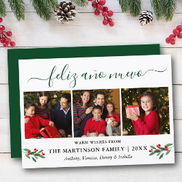 Tarjeta Festiva Caligrafía feliz Ano Nuevo 3 Foto Holly Green