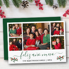 Tarjeta Festiva Caligrafía Feliz Año Nuevo 5 Foto Holly Verde