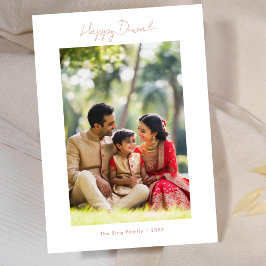 Tarjeta Festiva Caligrafía Feliz Diwali, Rosa de cobre fotográfico