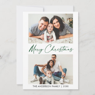 Tarjeta Festiva Caligrafía Guión de tinta verde 2 Navidades de fot