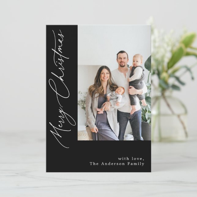 Tarjeta Festiva Caligrafía manuscrita Navidades negros (Anverso de pie)