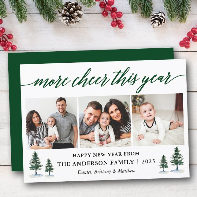 Tarjeta Festiva Caligrafía Más Alegre Este Año 3 Pines De Fotograf (Customize to add text to back of card.)