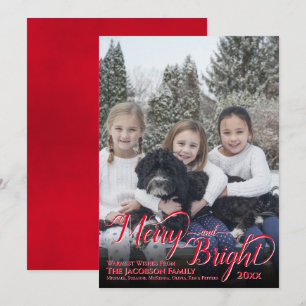 Tarjeta Festiva Caligrafía Merry & Bright Rojo Foto