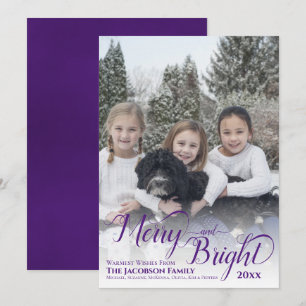 Tarjeta Festiva Caligrafía Merry & Bright Script Morado Foto